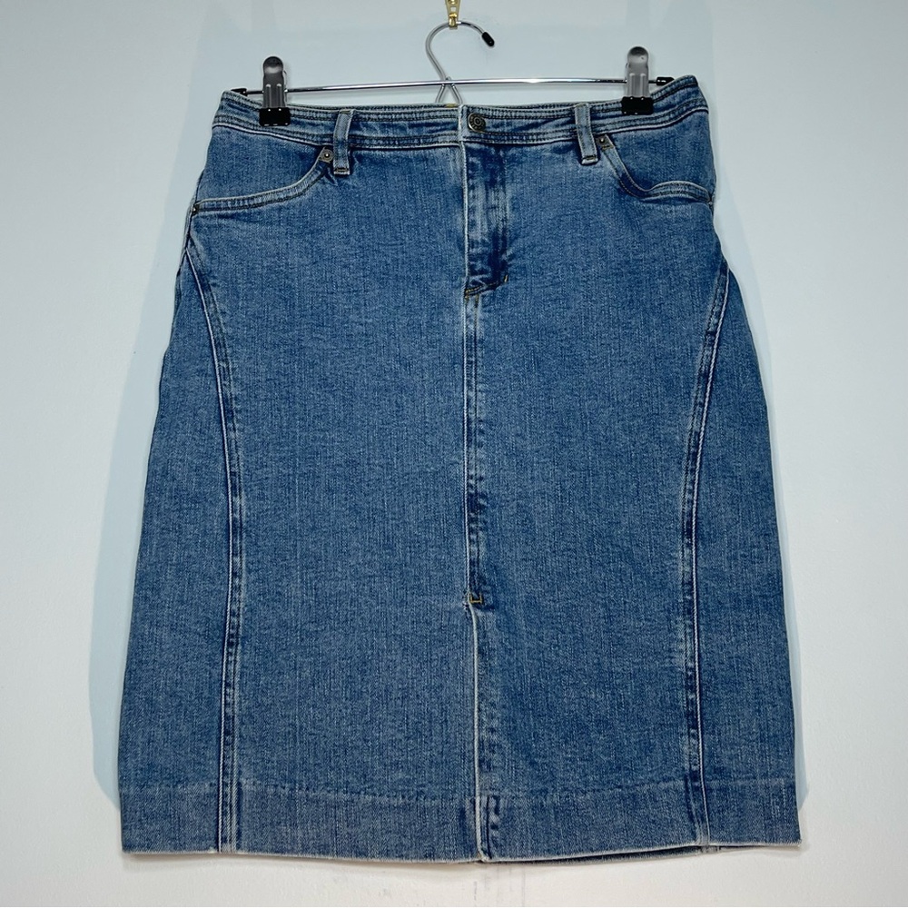 RALPH LAUREN Denim Straight Skirt Knee Length Stretch Pockets Size 4